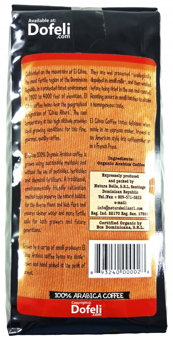USDA Organic El Cibao Dominican Republic coffee beans, sun-dried and roasted to perfection.